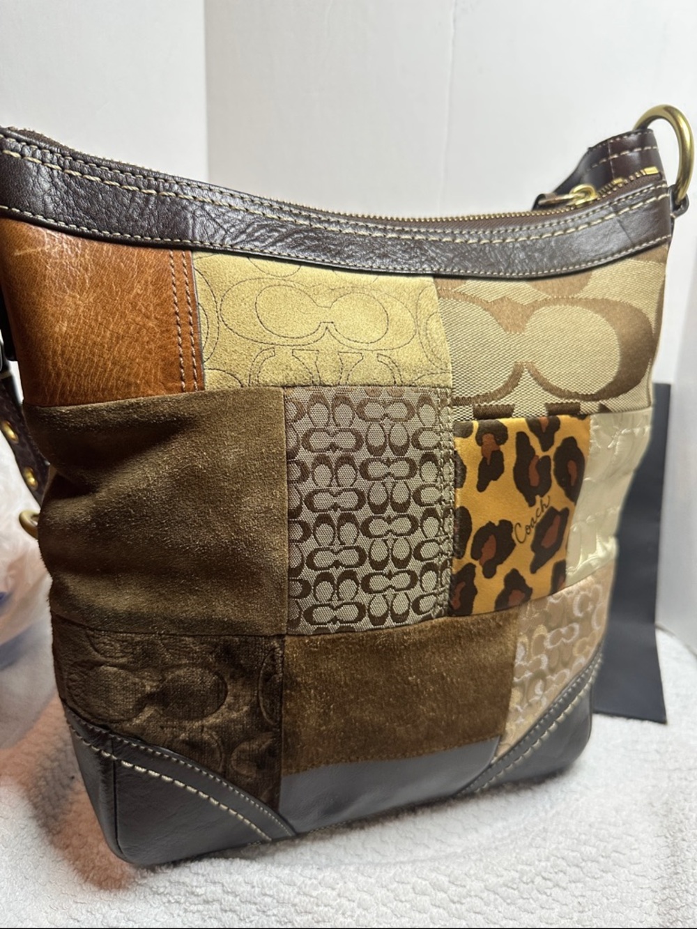 Coach 2008 Patchwork Leopard Accent Shoulder Bag in Brown, Tan, Gold - Picture 3 of 14